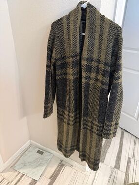 Joseph Olive & Charcoal Plaid Open-Front Cardigan